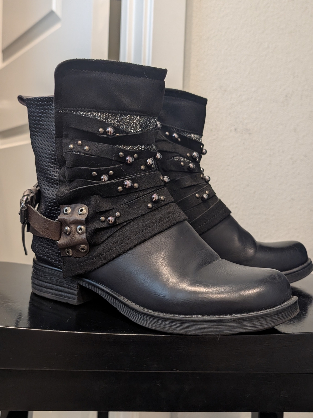 Women's Black Studded Ankle Boots - Stylish Casual Booties